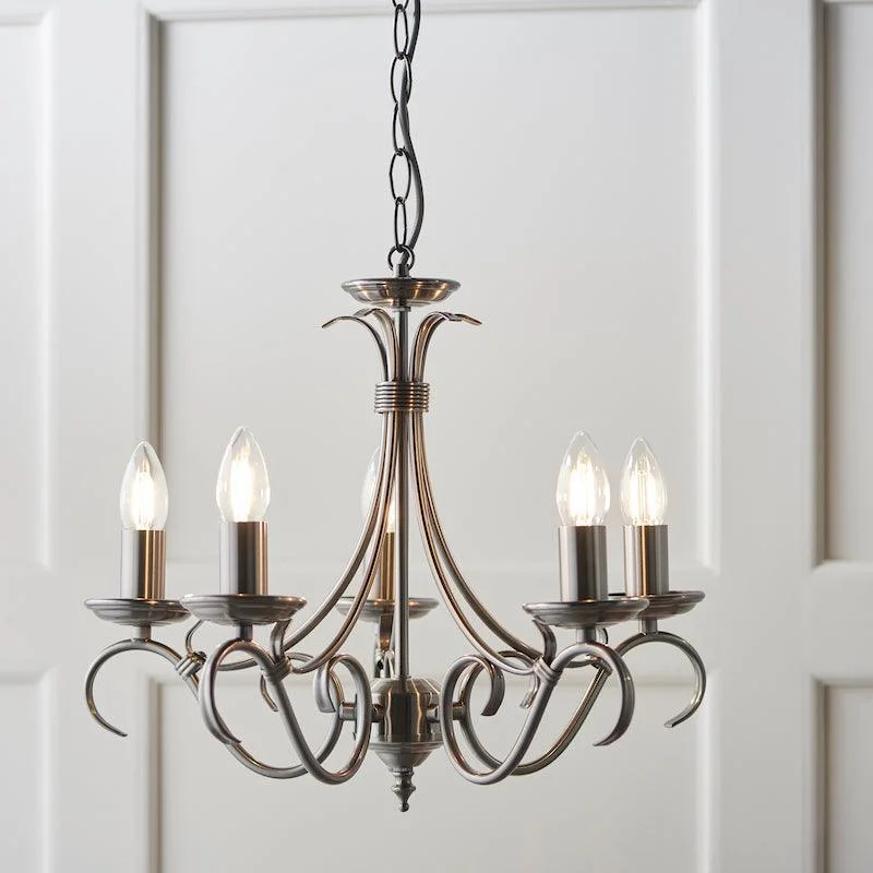 Grand Crystal Chandeliers for a Luxurious Foyer or BallroomGrand Crystal Chandeliers for a Luxurious Foyer or BallroomEndon Bernice Antique Silver Finish 5 Light Chandelier