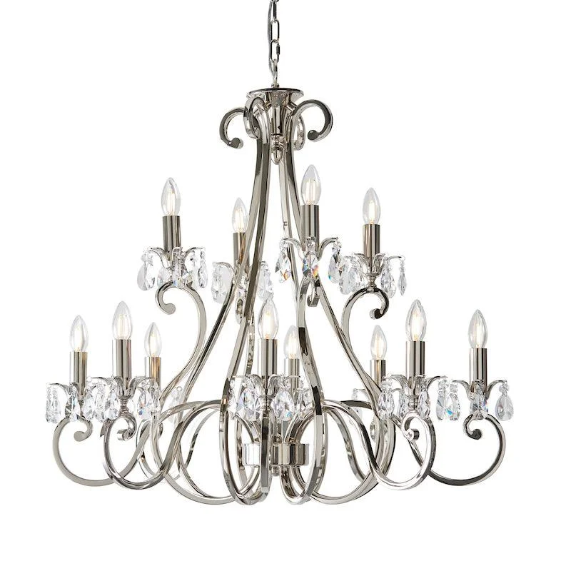 Rustic Chandeliers with Wooden Beams for a Country - Style Dining RoomRustic Chandeliers with Wooden Beams for a Country - Style Dining RoomInteriors 1900 Oksana Polished Nickel Chandelier, 12 Lights