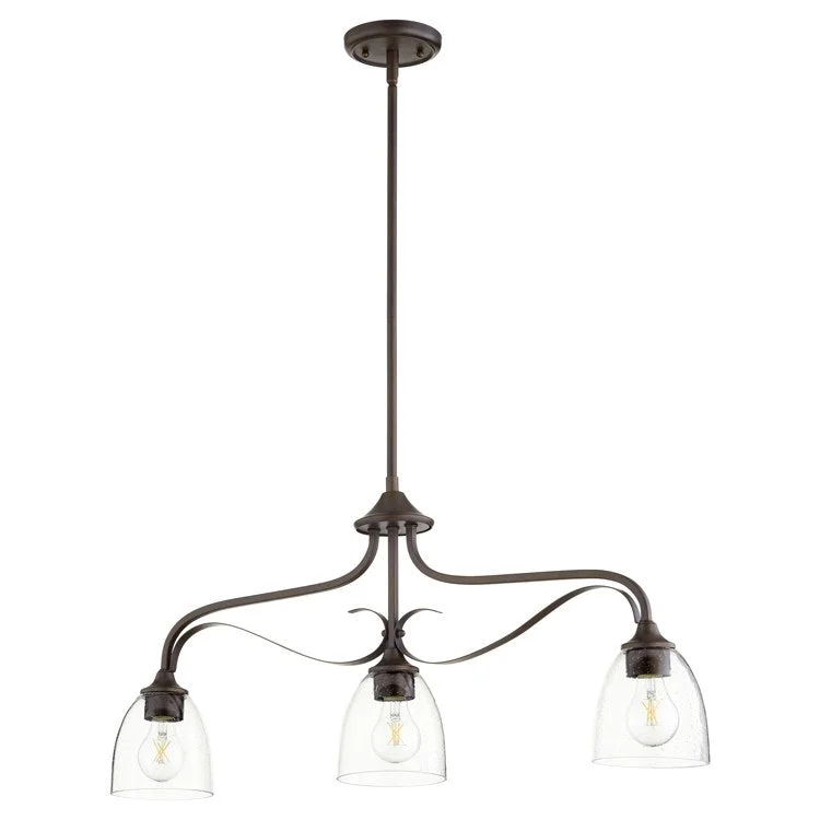 Mini Chandeliers for Smaller Spaces like Powder RoomsMini Chandeliers for Smaller Spaces like Powder RoomsJardin Three-Light Linear Pendant with Clear Seeded Glass Shades