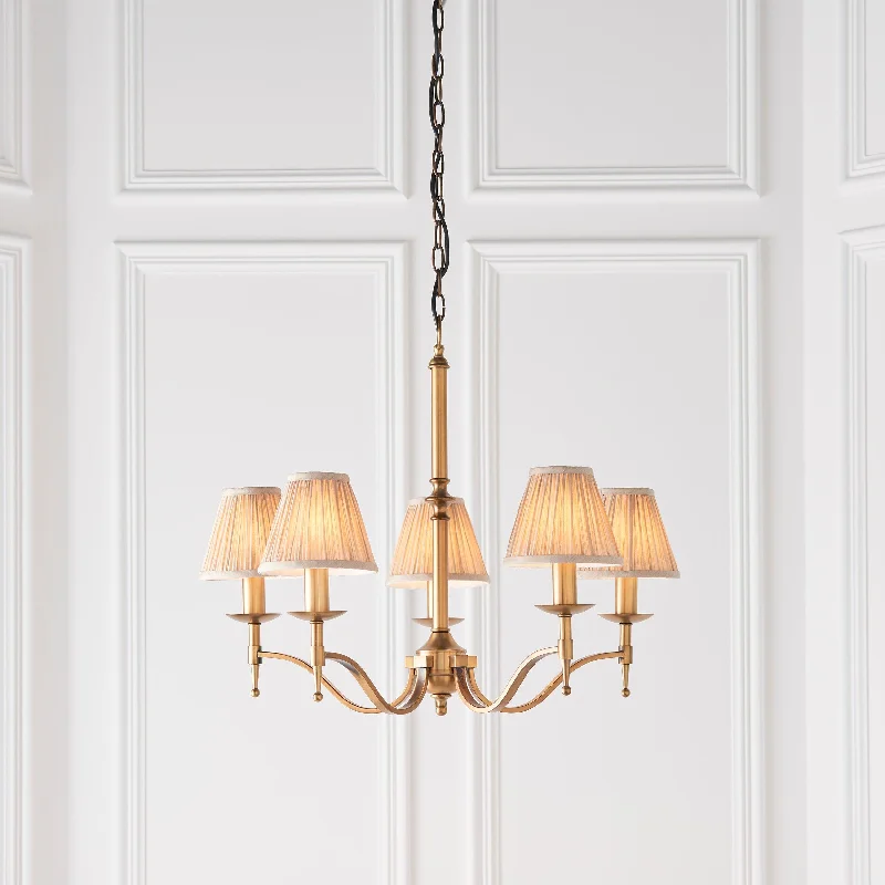 Chandeliers with Color - Changing LEDS for a Dynamic Lighting ExperienceChandeliers with Color - Changing LEDS for a Dynamic Lighting ExperienceStanford 5 Light Antique Brass Chandelier - Beige Shades