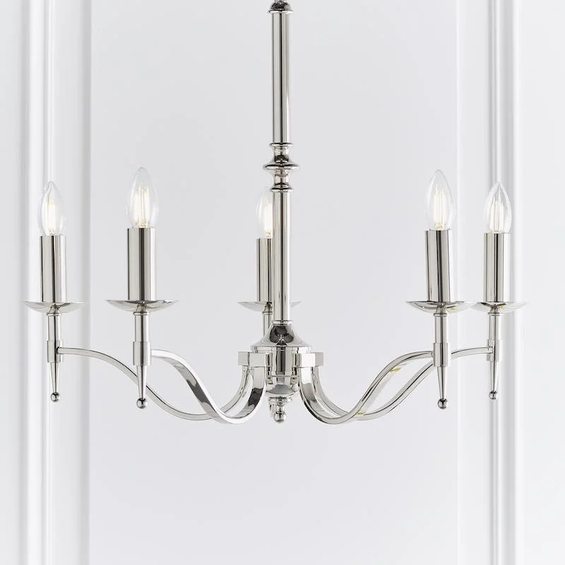 Chandeliers with a Antique Brass Finish for a Timeless LookChandeliers with a Antique Brass Finish for a Timeless LookStanford 5 Light Polished Nickel Finish Chandelier