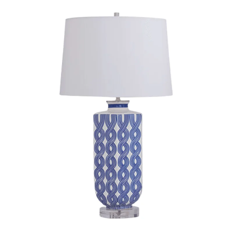 Small Table Lamps for Nightstands in Compact BedroomsSmall Table Lamps for Nightstands in Compact BedroomsPorcelain Hexagon Lamp With Blue & Cream Woven Design & Drum Shade