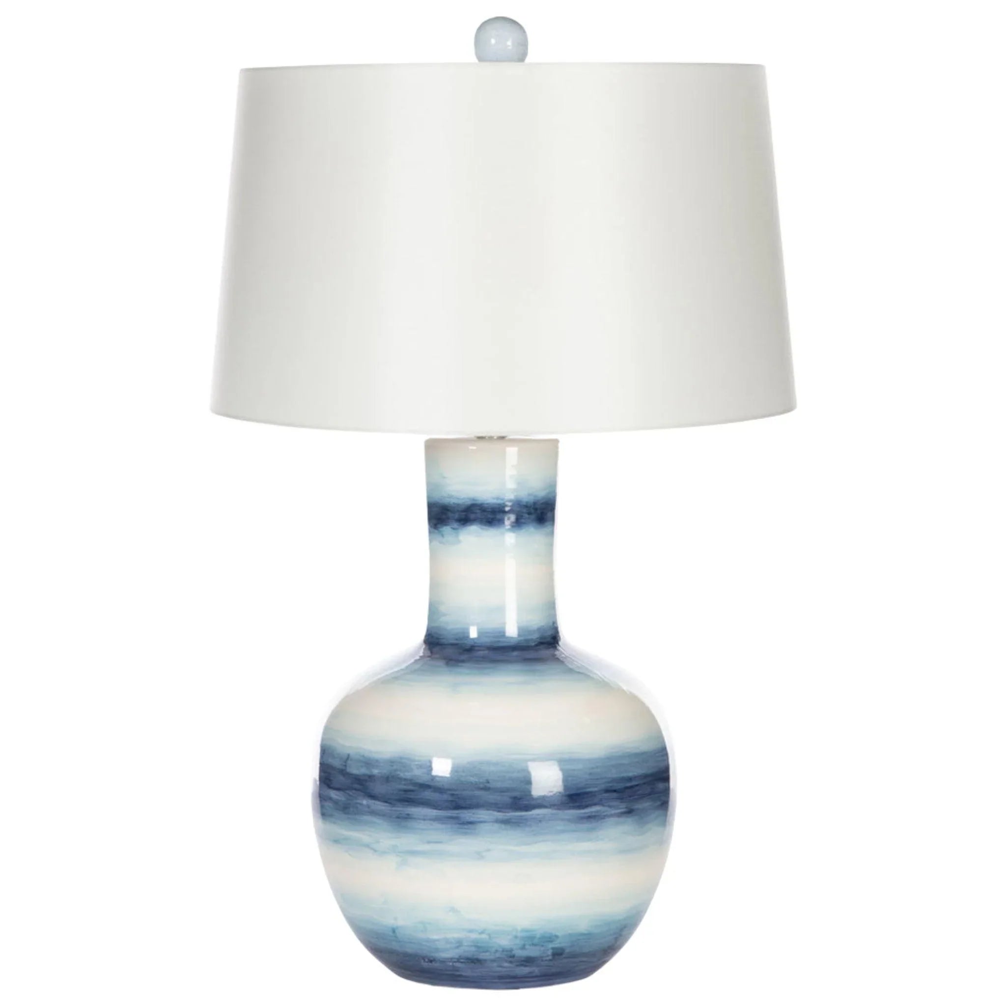 Rustic Table Lamps with Metal Bases for a Country - Style DecorRustic Table Lamps with Metal Bases for a Country - Style DecorShades of Blue And White Striped Ceramic Table Lamp with White Linen Shade