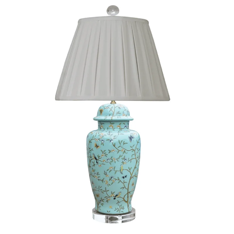 Table Lamps with Touch - Sensitive Controls for Easy OperationTable Lamps with Touch - Sensitive Controls for Easy OperationSoft Blue Porcelain Flowers & Butterflies Temple Jar Lamp With Crystal Base