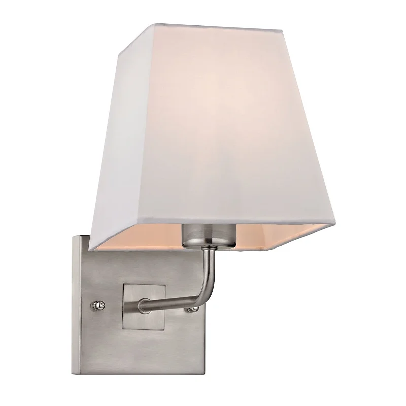 Motion - Sensing Wall Lamps for Hands - Free Illumination in StairwaysMotion - Sensing Wall Lamps for Hands - Free Illumination in StairwaysBeverly 1-Light Wall Lamp in Brushed Nickel with White Fabric Shade ELK Lighting