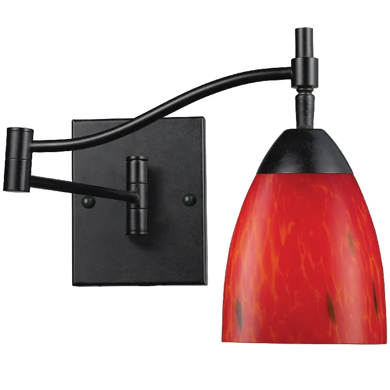 Art - Deco Wall Lamps with Geometric Patterns for a Retro AppealArt - Deco Wall Lamps with Geometric Patterns for a Retro AppealCelina 1-Light Swingarm Wall Lamp in Dark Rust with Fire Red Glass ELK Lighting