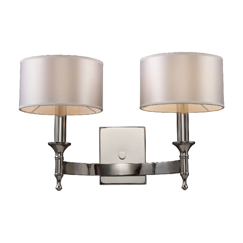 Wall Lamps with Dimmer Switches for Customizable LightingWall Lamps with Dimmer Switches for Customizable LightingPembroke 2-Light Wall Lamp in Polished Nickel with White Fabric Shades ELK Lighting